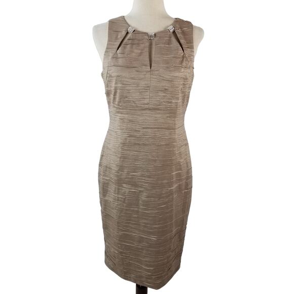 Eliza J Taupe Beige Jeweled Cutout Textured Lined Rear Zip BodyCon Dress Size 6 - Picture 1 of 6